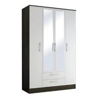 lynx black and white 4 door 2 drawer mirrored wardrobe