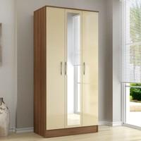 Lynx 3 Door Wardrobe with Mirror Finish: Walnut and Cream