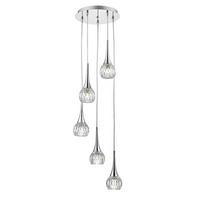 LYA0550 Lyall 5 Light Pendant Light In Polished Chrome With Decorative Glass Spirals