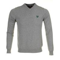 Lyle & Scott V-Neck Cotton Sweater Cool Grey Melange