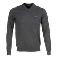 Lyle & Scott V-Neck Cotton Sweater Charcoal Melange