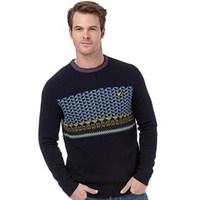 Lyle And Scott Vintage Mens Block Fairisle Pullover New Navy