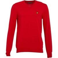 Lyle And Scott Vintage Mens V-Neck Cotton Pullover Royal Red