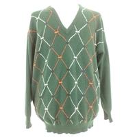 lylescott size xl forest green patterned v neck cashmere golf jumper