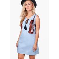 Lydia Aztec Embroidered Shift Dress - blue