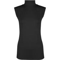 Lydia Basic Polo Sleeveless Vest Top - Black