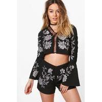 Lydia Printed Flared Sleeve Co-ord - black