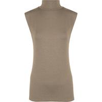 Lydia Basic Polo Sleeveless Vest Top - Mocha