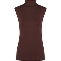 Lydia Basic Polo Sleeveless Vest Top - Dark Brown