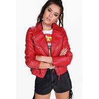 Lydia Quilted Sleeve PU Biker Jacket - red