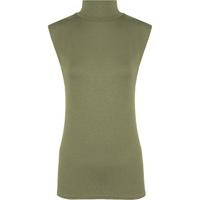 Lydia Basic Polo Sleeveless Vest Top - Khaki