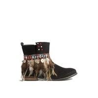 lydia black feather detail ankle boots