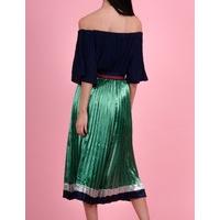 lynx metallic green pleated midi skirt