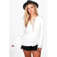 Lydia Plunge Smock Top - ivory