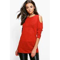 Lyda Cold Shoulder Slub Jumper - rust