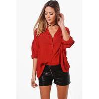 Lyla Oversized Grandad Collar Blouse - rust