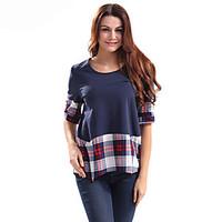 Lztlylzt Women\'s Casual/Daily Vintage Spring Summer T-shirtPlaid Round Neck Length Sleeve Cotton Polyester Thin