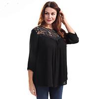 Lztlylzt Women\'s Casual/Daily Work Simple Spring Summer ShirtSolid Round Neck Sleeve Cotton Polyester Thin