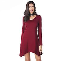 Lztlylzt Women\'s Party Club Sexy Shift Sheath DressSolid V Neck Above Knee Long Sleeve Cotton Polyester Spring Summer High Rise Micro-elastic Thin
