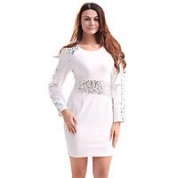 Lztlylzt Women\'s Going out Casual/Daily Party Sexy Sheath Lace DressSolid Round Neck Above Knee Long Sleeve Polyester Spring Summer High Rise