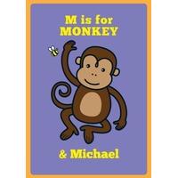 m is for monkey personalised card