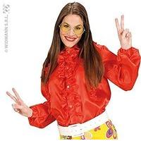 M Size Satin Red Ruffle Shirts Costume For 70s Travolta Night Fever Theme Fancy