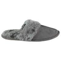 M Collection Fur Trim Mule Slipper Ladies