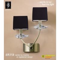 m0787abbs akira antique brass 2lt wall lamp with black shades