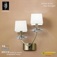 m0787abs akira antique brass 2lt wall lamp with cream shades