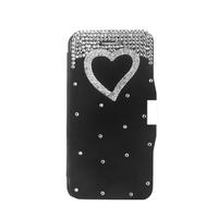 Magnetic Flip PU Leather Hard Skin Ultra Slim Pouch Wallet Case Cover Bling Diamond Rhinestone Crystal for Apple iPhone 6 Black