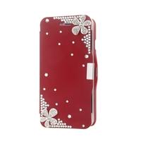 Magnetic Flip PU Leather Hard Skin Ultra Slim Pouch Wallet Case Cover Bling Diamond Rhinestone Crystal for Apple iPhone 6 Red