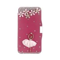 Magnetic Flip PU Leather Hard Skin Ultra Slim Pouch Wallet Case Cover Bling Diamond Rhinestone Crystal for Apple iPhone 6 Rose Red