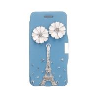 Magnetic Flip PU Leather Hard Skin Ultra Slim Pouch Wallet Case Cover Bling Diamond Rhinestone Crystal for Apple iPhone 6 Blue