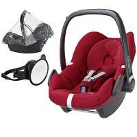 Maxi Cosi Pebble Group 0+ Car Seat Bundle With Raincover & Back Seat Mirror-Robin Red (NEW 2017)