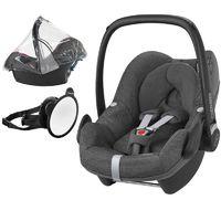 Maxi Cosi Pebble Group 0+ Car Seat Bundle With Raincover & Back Seat Mirror-Sparkling Grey (NEW 2017)