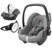 Maxi Cosi Pebble Group 0+ Car Seat Bundle With Raincover & Back Seat Mirror-Concrete Grey (NEW 2017)
