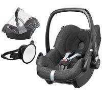 Maxi Cosi Pebble Group 0+ Car Seat Bundle With Raincover & Back Seat Mirror-Triangle Black (NEW)