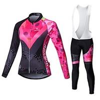 Malciklo Cycling Jersey with Bib Tights Women\'s Long Sleeve Bike Compression Clothing TightsQuick Dry Front Zipper Wearable High