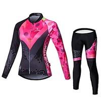 Malciklo Cycling Jersey with Tights Women\'s Long Sleeve Bike Compression Clothing TightsQuick Dry Front Zipper Wearable High