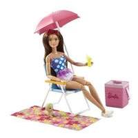 mattel barbie furniture outdoor beach picnic gear with puppy doll play ...