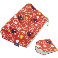 Make Up Bag With Hand Mirror - Red, Cat And Flower Pattern