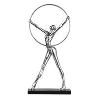 Mason Woman With Hoop Sculpture In Silver And Black Base