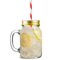 Mason Drinking Jar Glasses with Gold Lids and Straws 20oz / 568ml (Case of 24)