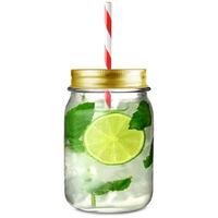 Mason Drinking Jar Tumblers with Gold Lids and Straws 16.5oz / 490ml (Set of 4)