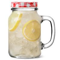 Mason Drinking Jar Glasses with Red Gingham Lids 20oz / 568ml (Case of 24)
