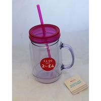 mason jar with handle and straw pink