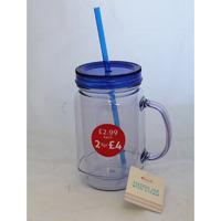mason jar with handle and straw blue