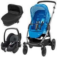 Maxi Cosi Stella 3in1 Pebble Travel System With Black Carseat & Carrycot-Watercolour Blue (NEW)
