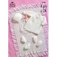 Matinee Coat, Bonnet, Booties, Mitts and Pram Cover in King Cole DK & 4 Ply (2798)