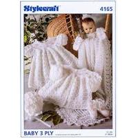 Matinee Coat, Dress, Bonnet, Bootees, Mittens and Shawl in Stylecraft Wondersoft 3 Ply (4165)